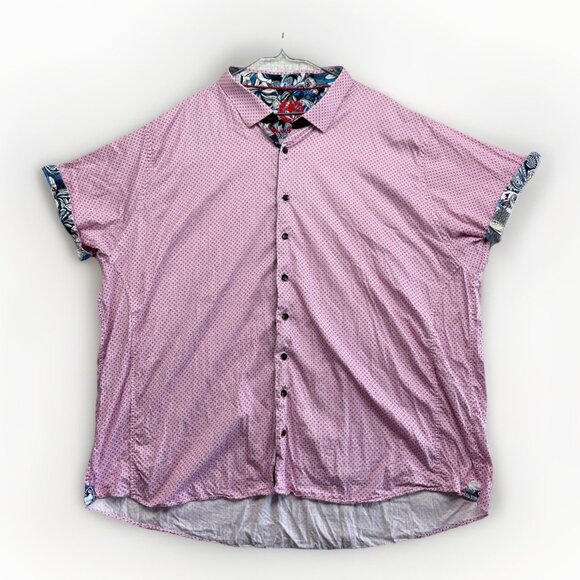 Au Noir Mens Button Down Shirt Sz 4XL Pink /White Geometric Pattern Short Sleeve - Picture 1 of 16